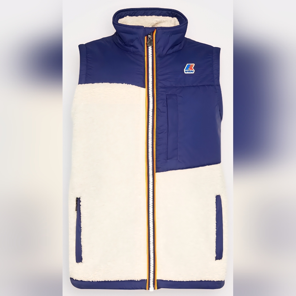 K-Way Navy and Cream Sherpa Quilted Vest